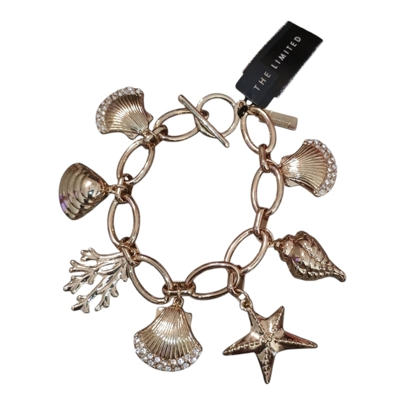 NWT The Limited Gold Seashell Charm Chain Link Bracelet Coastal Beach - Picture 1 of 2